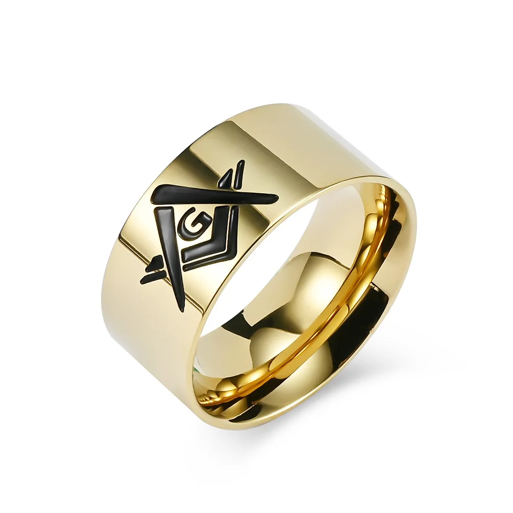 10mm Stainless Steel Freemason Masonic Wide Band Ring for Men Women Size 7-12