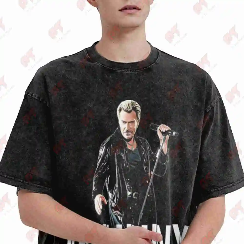 Johnny Hallyday 200 Coupe Vintage Vintage Washed Tee Pure Cotton T-Shirt
