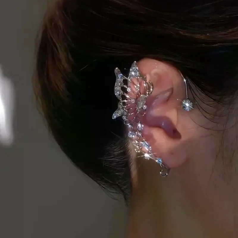 Sparkling Crystal Elf Butterfly Ear Cuff Without Piercing Clip Earrings Elegant Ear Clip For Women Exquisite Ear Cuff