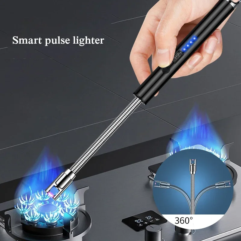 New Arc Pulse Flameless Windproof Ignition Gun USB Charging Candle Gas Stove 360° Hose Lighter BBQ Smoking Men Accessorie