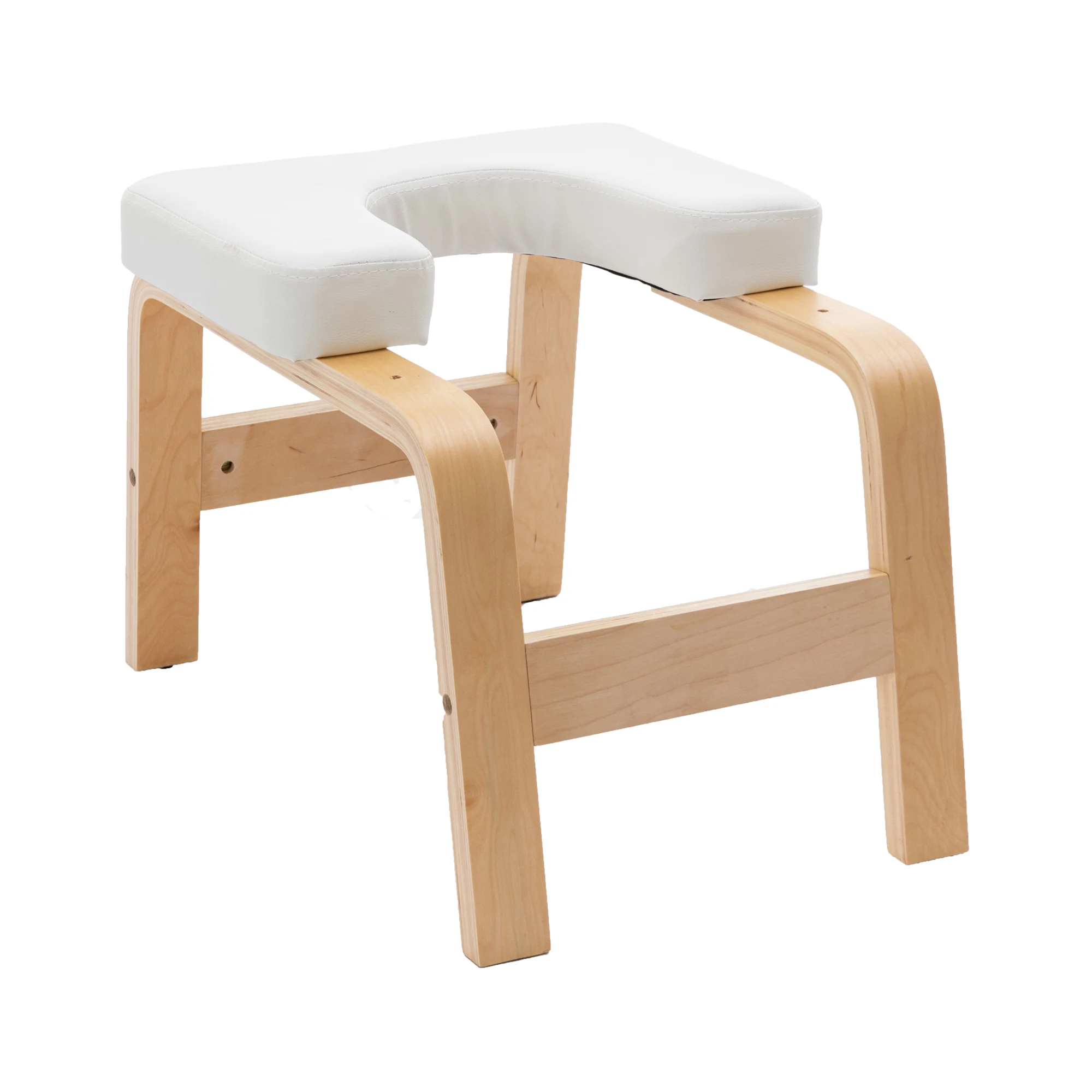 Multifunctional Wooden Yoga Headstand Bench with PU Pads Yoga Inversion Stool for Balance Training Core Strength