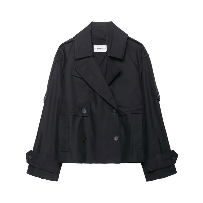 Damska kurtka dwurzędowa NERHEFZ, jesienna, z długim rękawem, krótka, wodoodporna, trencz, damska krótka bluzka.