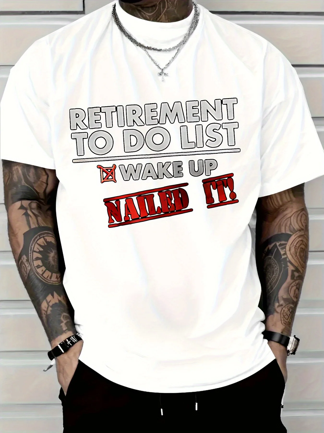 

Men's Cotton Casual T-Shirt with Humorous Retirement to Do List Graphic Print Regular Fit for Casual Attire Playful Print Shirt