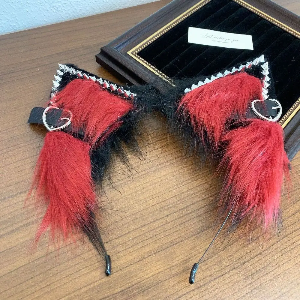 Horquilla con orejas de gato, banda para el pelo de Lolita con cinturón colgante de amor, diadema de felpa, accesorios para el cabello para Cosplay de Lolita, disfraz de Halloween