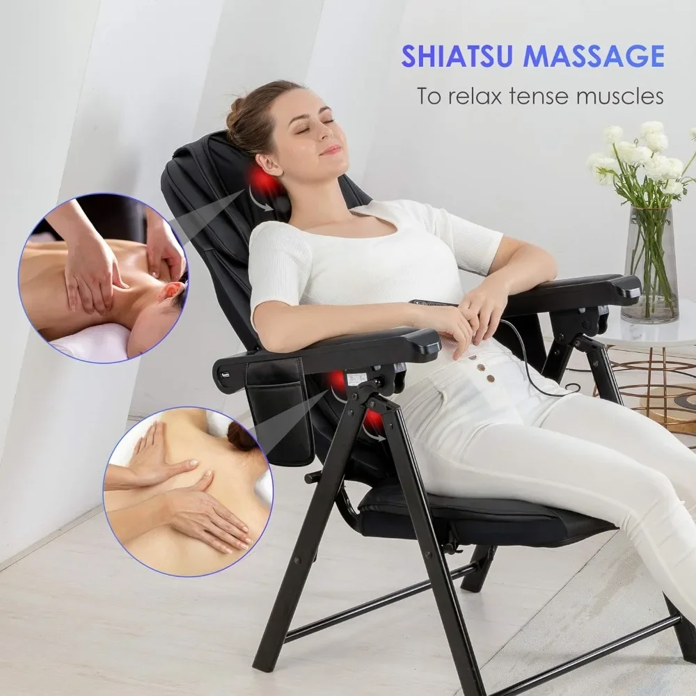 Folding Massage Chair Portable, Shiatsu Neck Back Massager with Heat, Foldable Chair Massager for Full Body, Adjustable