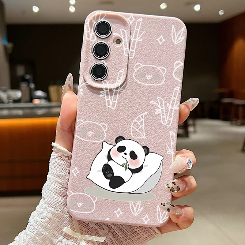 Cute Lying Down Panda Case For Samsung Galaxy S24 S23 S22 Ultra S21 S20 FE A52 A53 A54 A34 A14 A15 A16 A25 A35 A55 5G Capa Coque