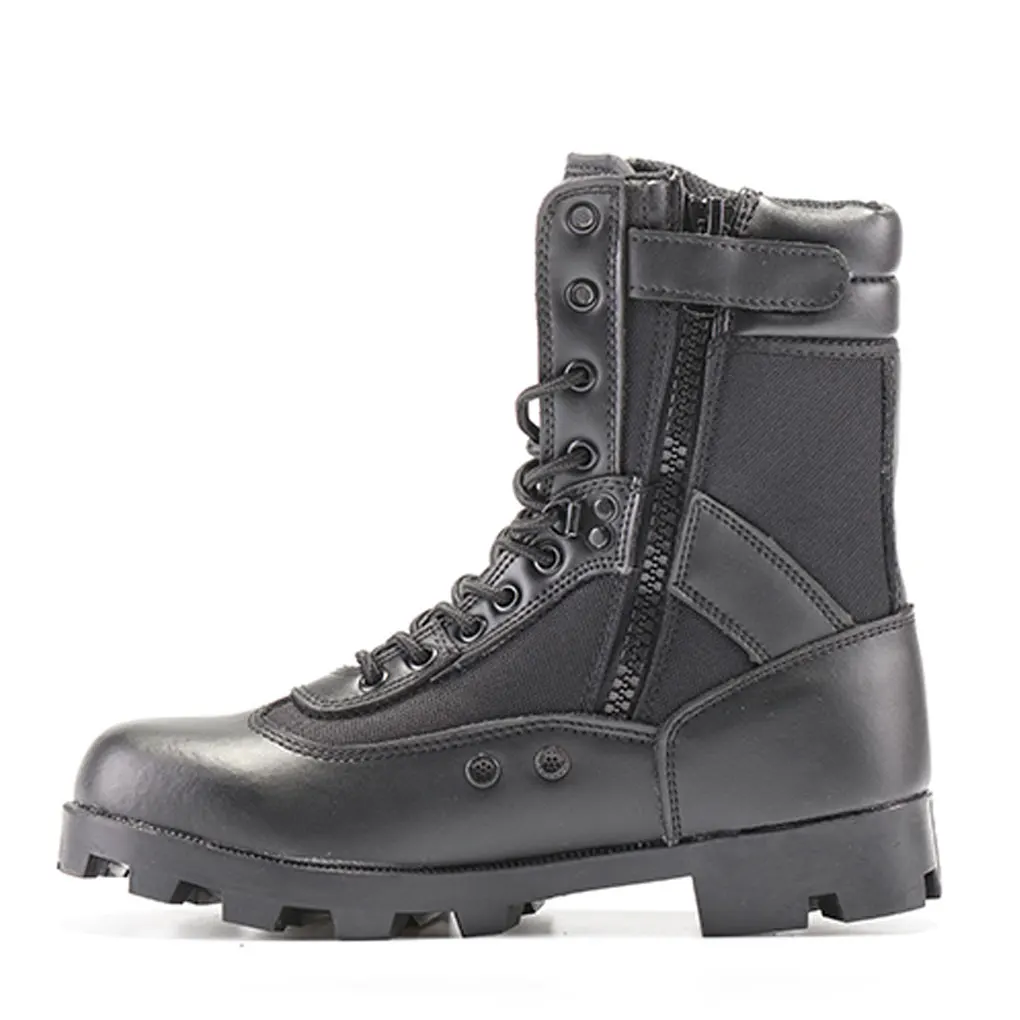 CQB.SWAT Black Leather Breathable Tactical Mens Boots Wearable Combat Black Zipper Jungle Boots