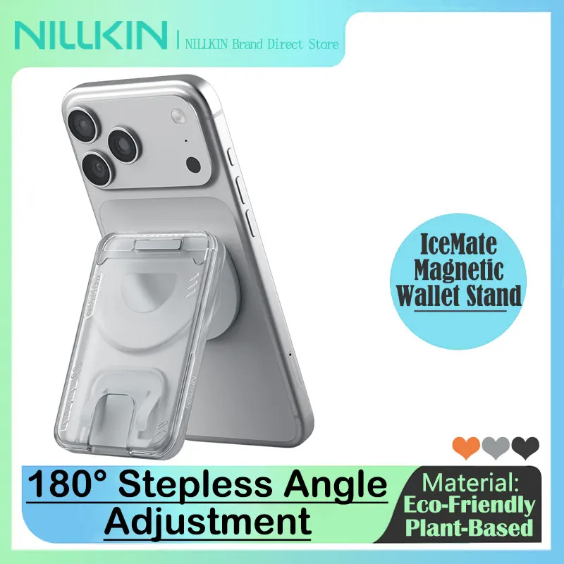 

NILLKIN IceMate Magnetic Wallet Stand, N52 Strong Magnet 2 Card Holder for MagSafe Phone, 180° Adjustable Phone Stand