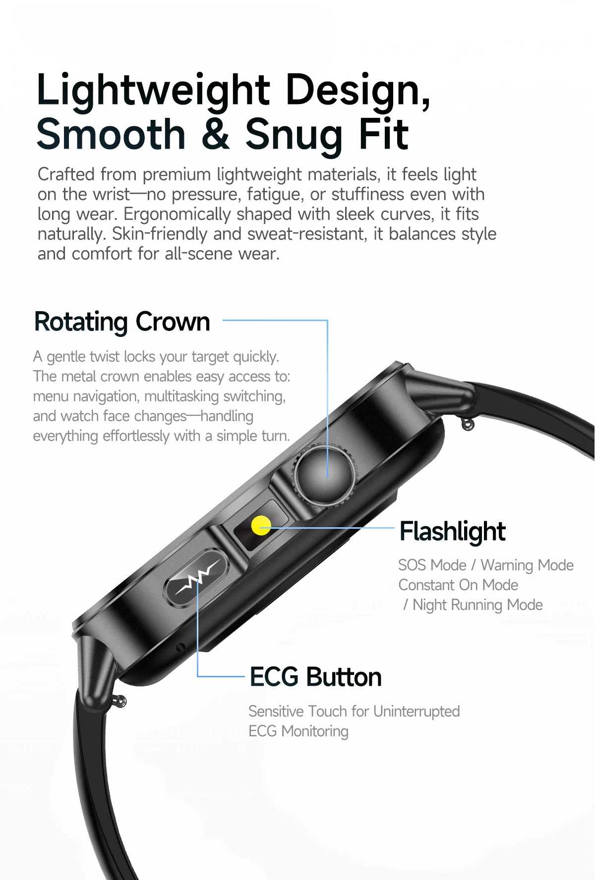 Neue Professionelle Gesundheits-Smartwatch Blutdruckmessung 2,01" AMOLED-Bildschirm Harnsäure Blutfette Taschenlampe Pflege-Smartwatch für Frauen – Detail 5