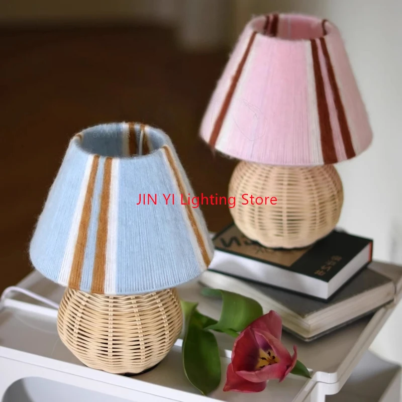 Hand Woven Winding Colorful Small Floor Lamp Homestay Hotel Home Use Rattan Weaving Ancient Style Including Light Source