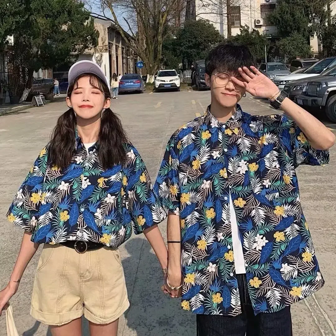 

Винтажная гавайская рубашка в стиле гавайского пляжного отдыха, мужская и женская свободная рубашка с коротким рукавом и цветочным принтом