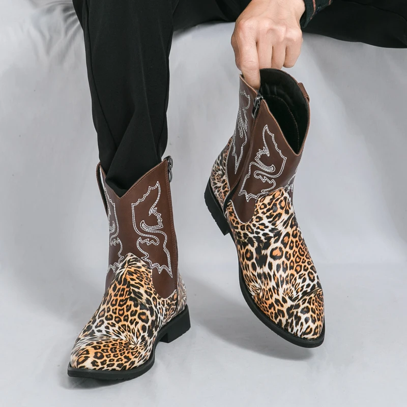 

Мужские кожаные ботинки, трансграничные модные ковбойские сапоги больших размеров в западном стиле, трендовые высокие сапоги для верховой езды в британском стиле в стиле ретро