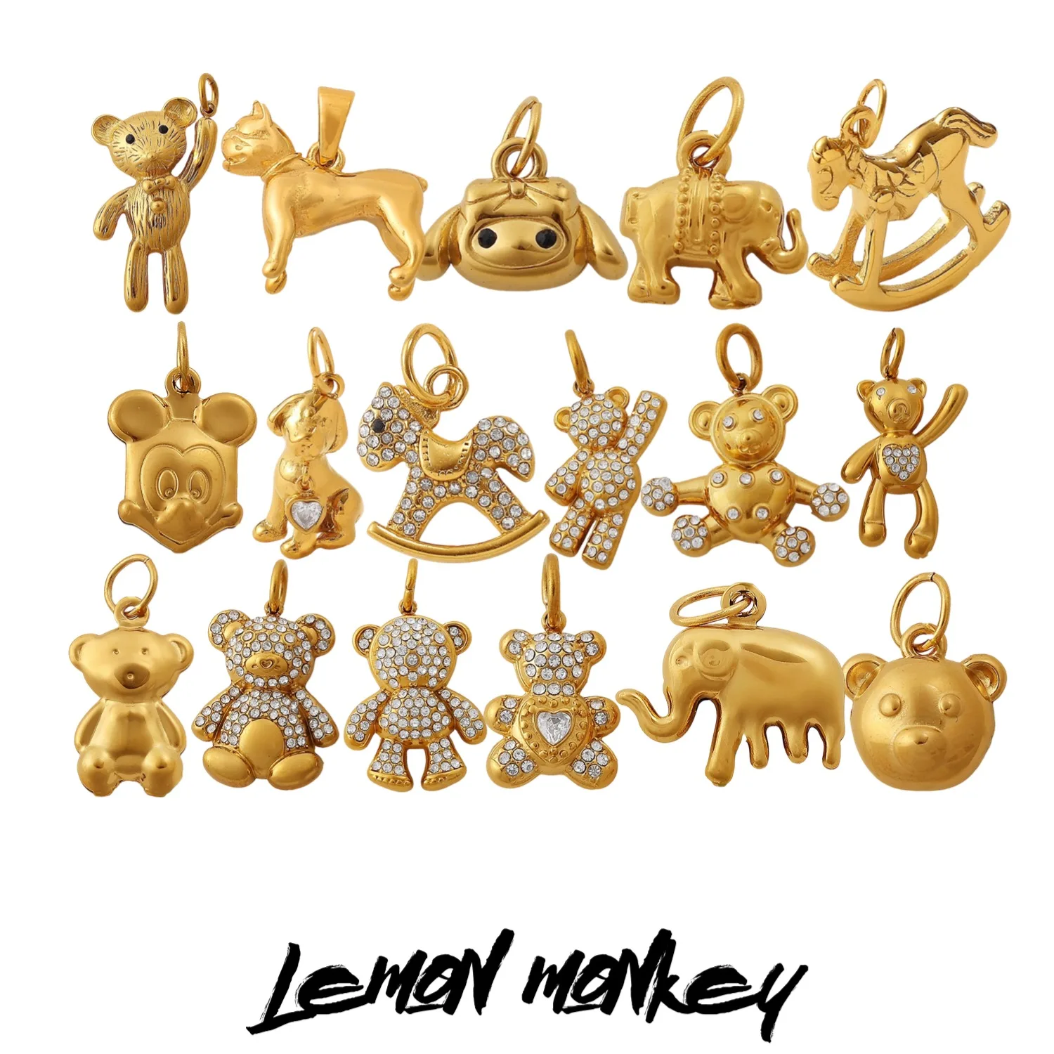 

Stainless Steel Animal Series DIY charm Pendants 18k Gold Bear Dog elephant Accessories for Jewelry Making Supplies