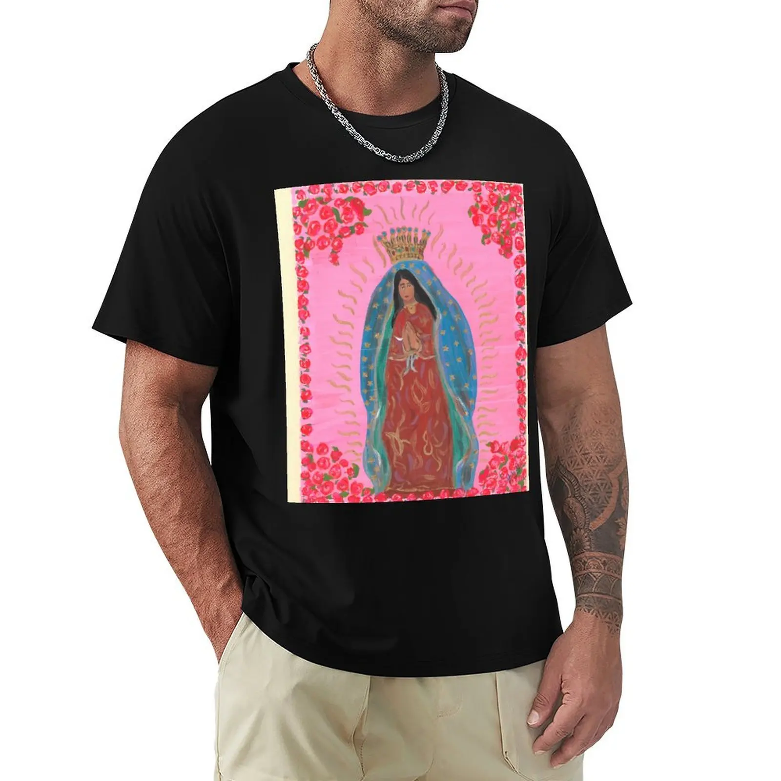 Our Lady of Guadalupe - Pink T-Shirt cotton t-shirt plain for man package T-Shirt