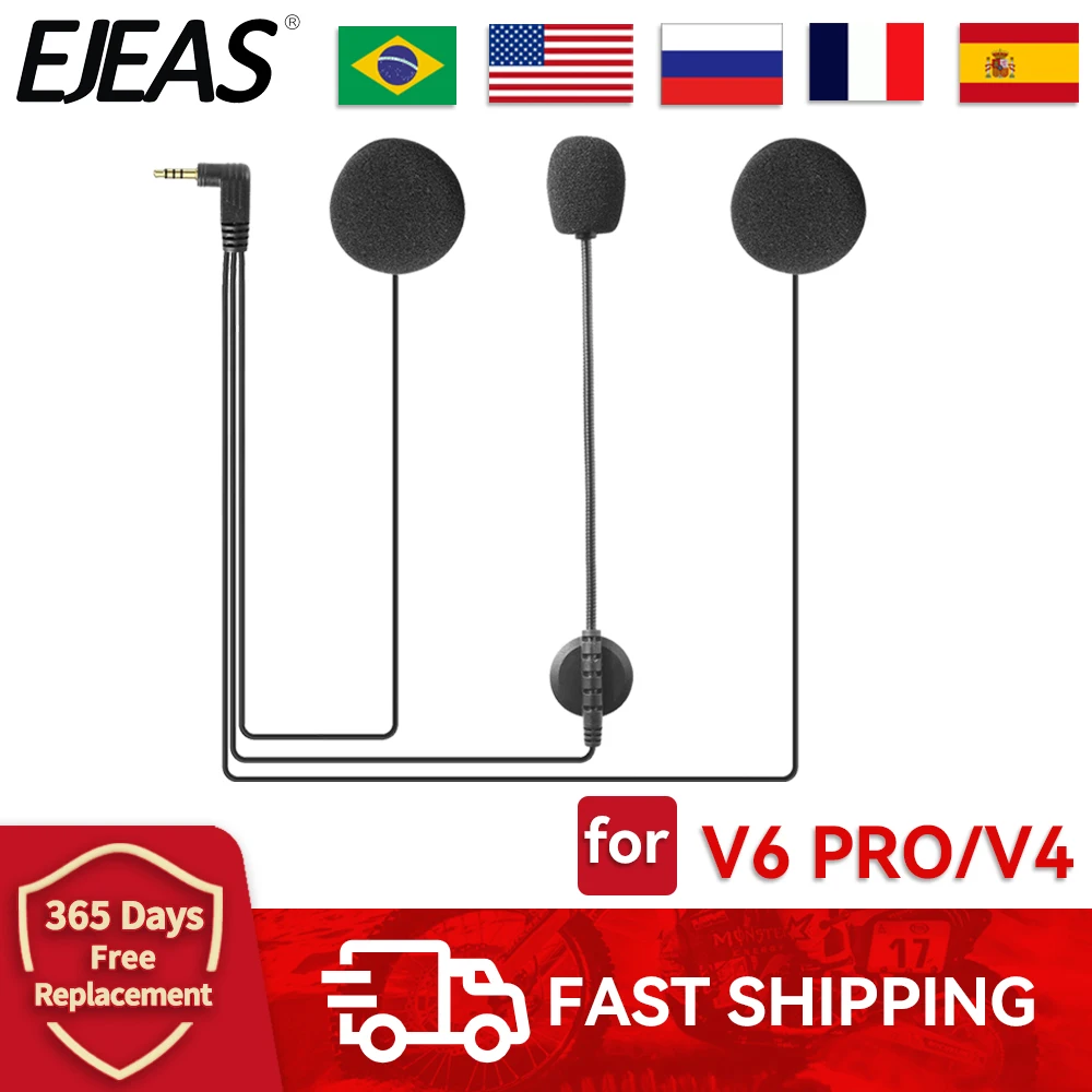 EJEAS V6 Pro Motorcycle Helmet Intercom 3.5mm Microphone Speaker Headset for Vnetphone V4 V6  Bluetooth Interphone