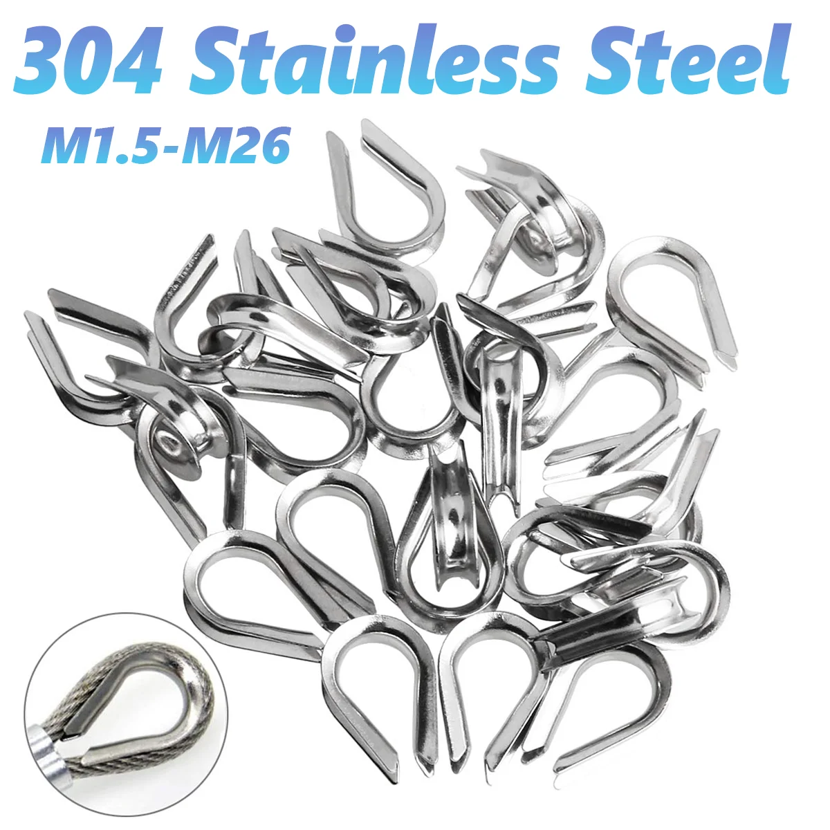 

M1.5 - M26 Wire Rope Thimble 304 Stainless Steel Cable Wire Rope Protective Sleeve Chicke Riggingn Heart Ring Fixing Workpiece