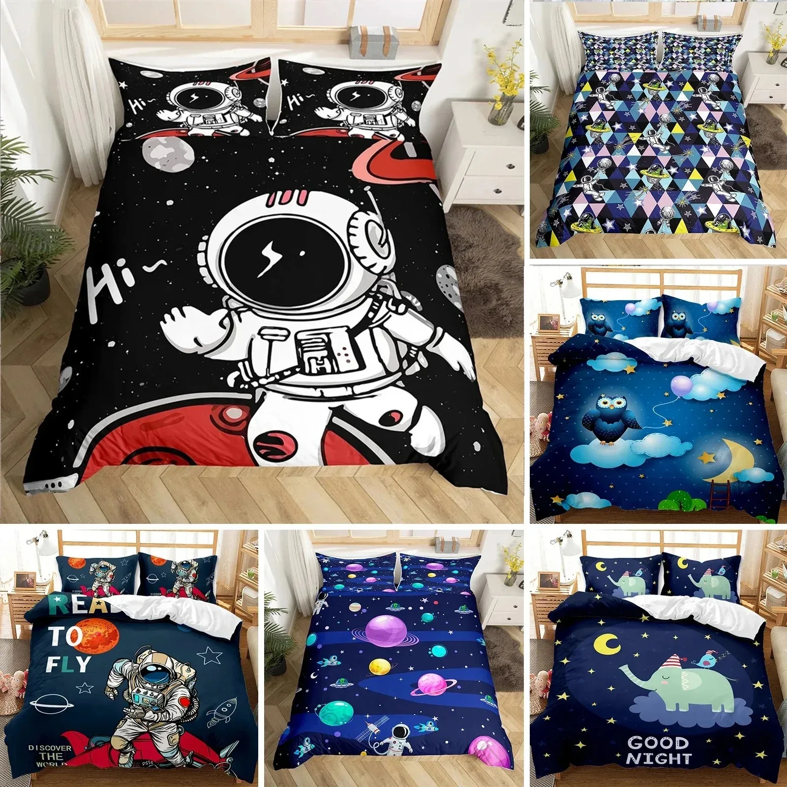 Astronaut Duvet Cover Set, Space Bedding Set for Kids Boys, Sky Galaxy Themed Comforter Cover, QueenKingTwin Size Quilt Cover