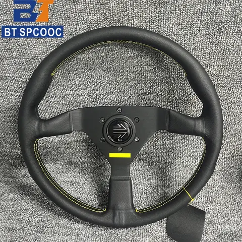 Volante de corrida universal v1, 14 polegadas, 350mm, plano, jdm, carro esportivo, couro real, volante de deriva