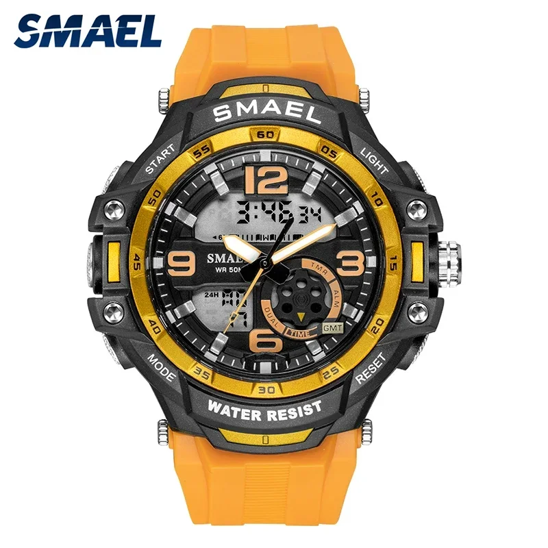 

SMAEL Men Dual Display Wristwatches Fashion Sport Watch Man Waterproof 5Bar Multifunction Chronoraph Stopwatch 1350