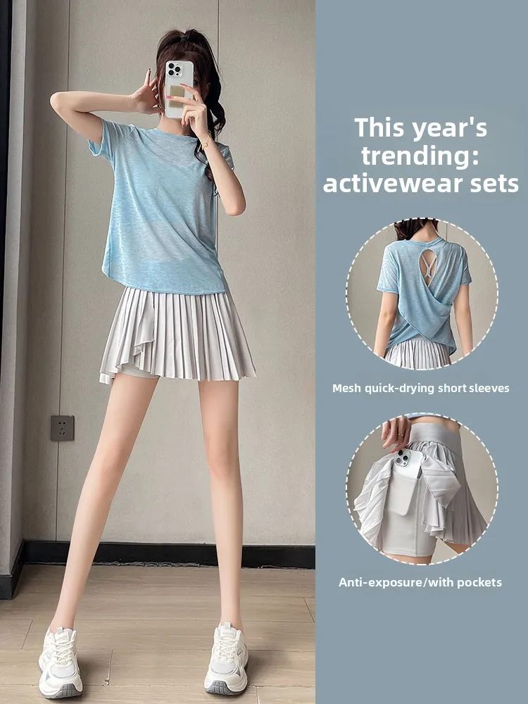 

Спортивный костюм для бадминтона с высокой талией, женский комплект для фитнеса, быстросохнущая теннисная юбка, летняя повседневная одежда