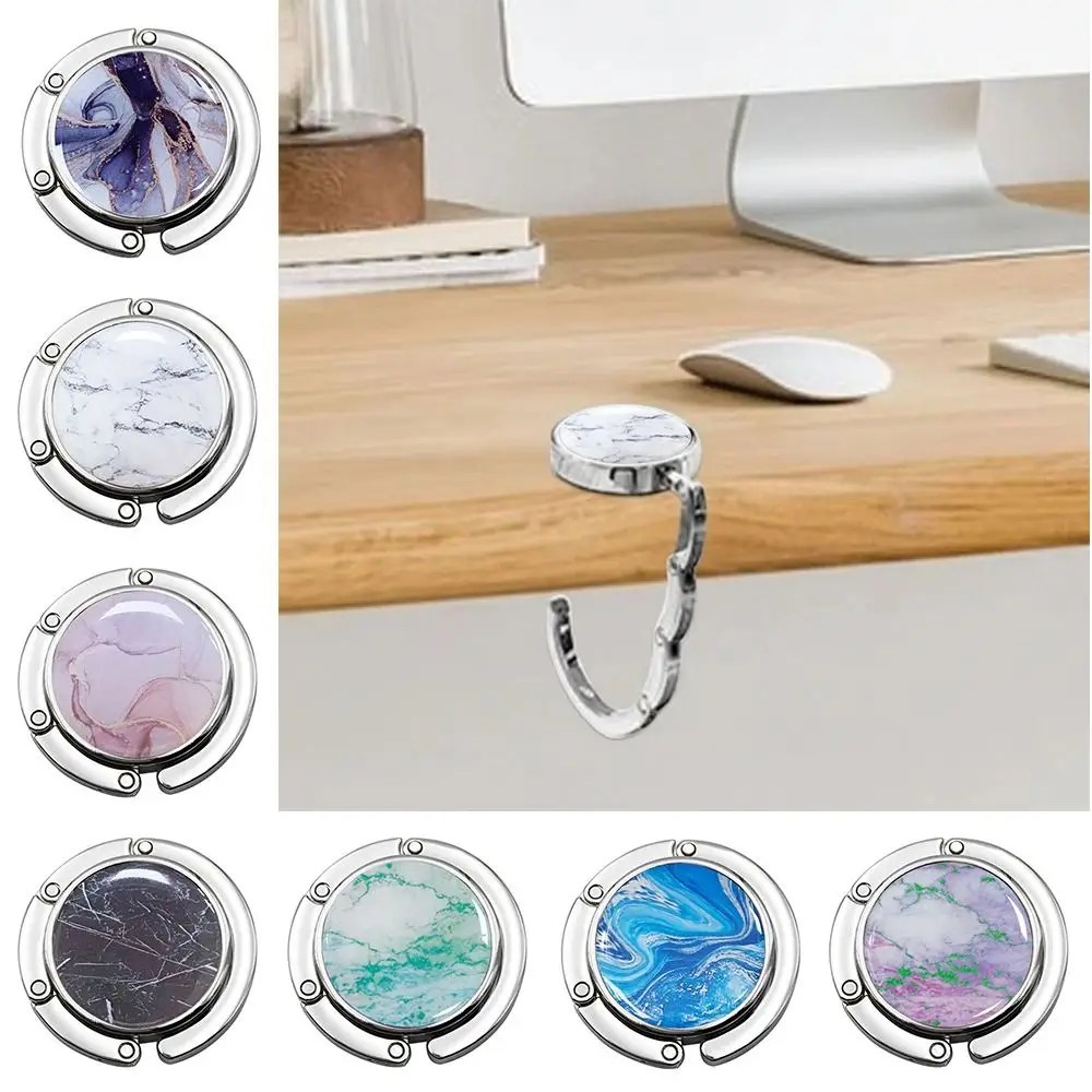 NEW Foldable Handbag Hook Portable Creative Purse Hook for Women Marble Pattern Durable Briefcase Hanger for Table