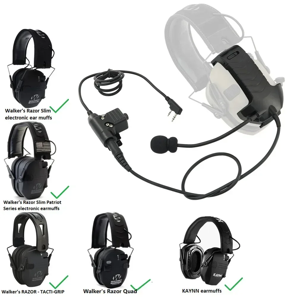 Tactical New Electronic Earmuff Adapter External Microphone & U94 Ptt Adapter for Walker's Razor Shooting Headset