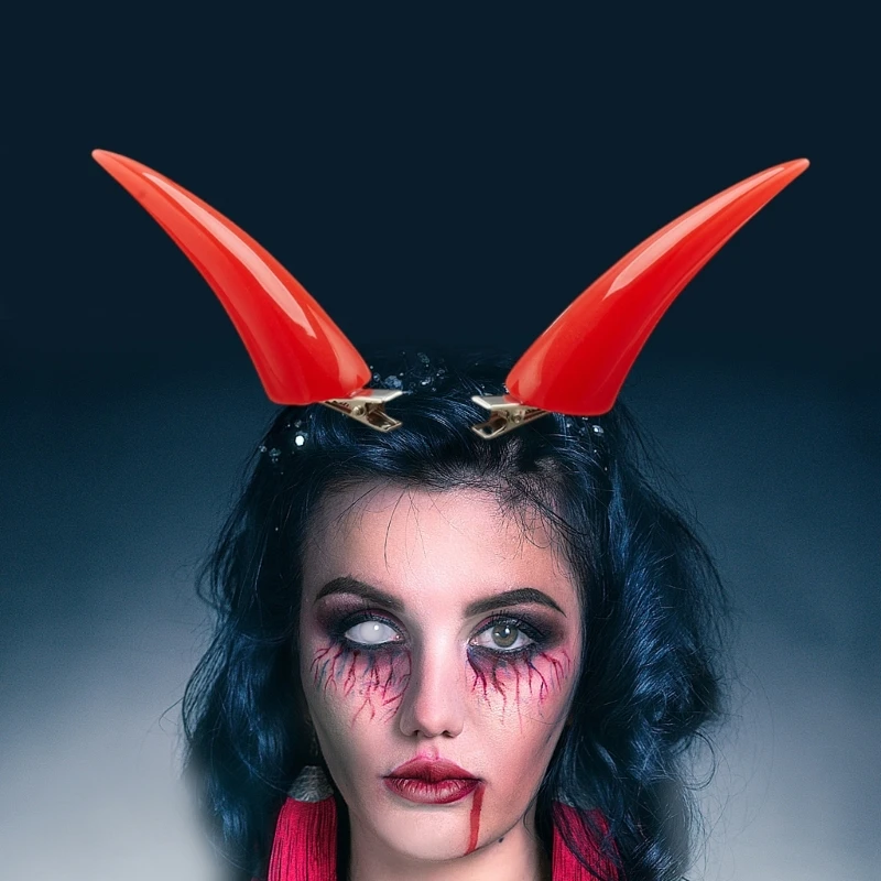 M68Aハロウィーンパーティーコスチュームホーンヘアクリップセットロールプレイゲームヘアバレットフェスティバルヘッドウェアデビルホーンアヒルクリップ2PCS