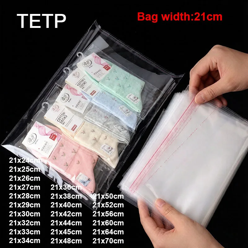 TETP Width 21cm Clear Self Seal Plastic Bags Cellophane Clothing Jewelry Packaging Storage Dustproof Candy OPP Resealable