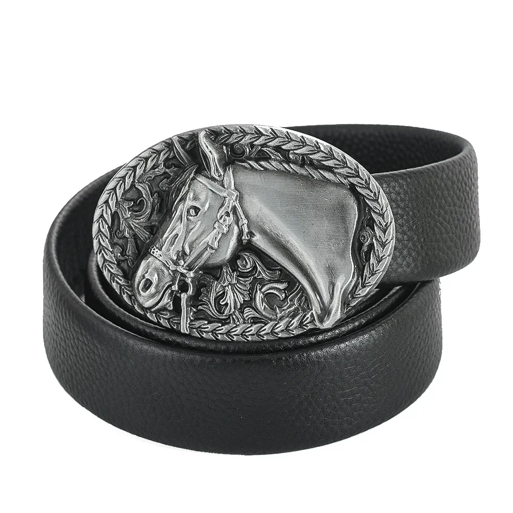 3D Retro Metal Animal Belt Buckle Punk Style Zinc Alloy Olive Leaf Horse Head Shape Buckle Jeans Accessories for 4cm Wide Belt