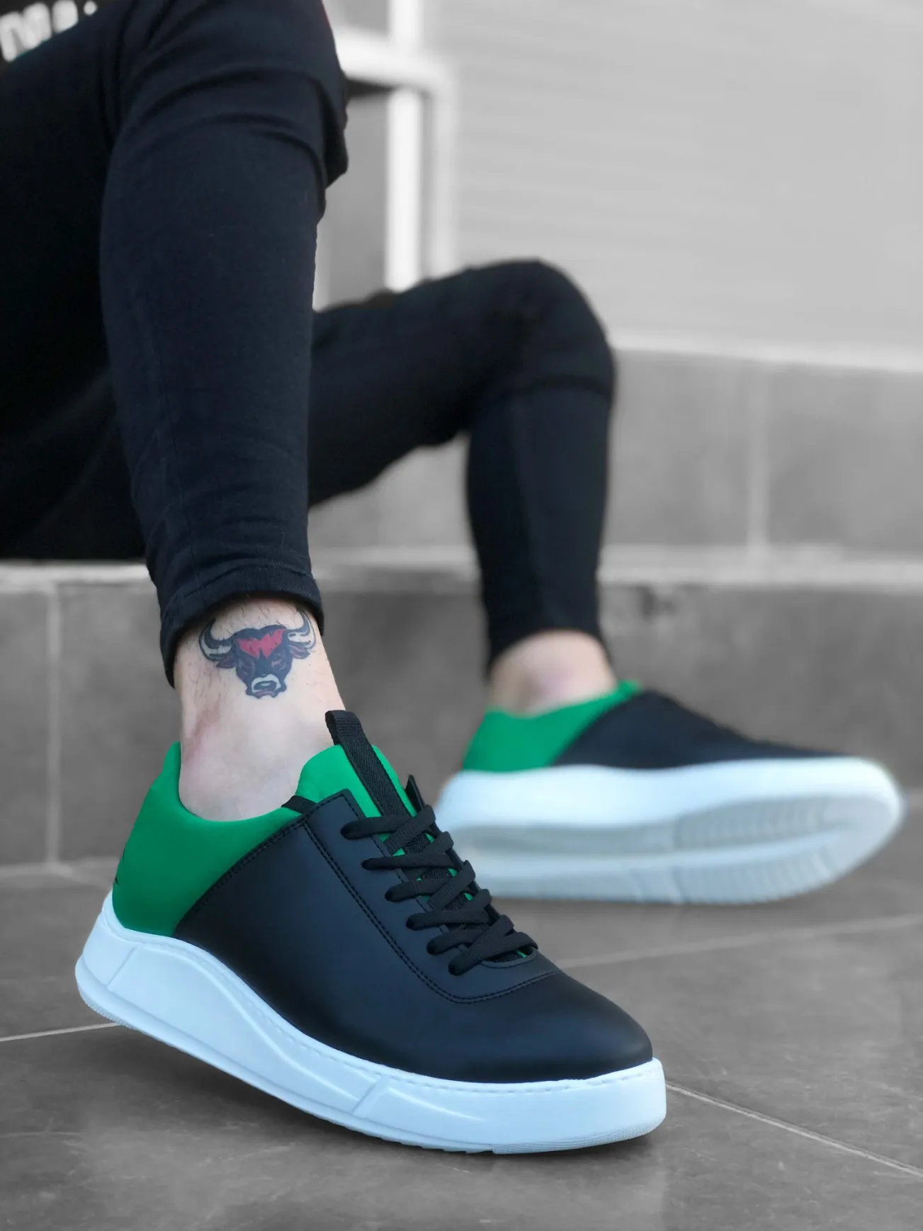 BA0031 Sneakers Black Green White High Sole Casual Men Shoes