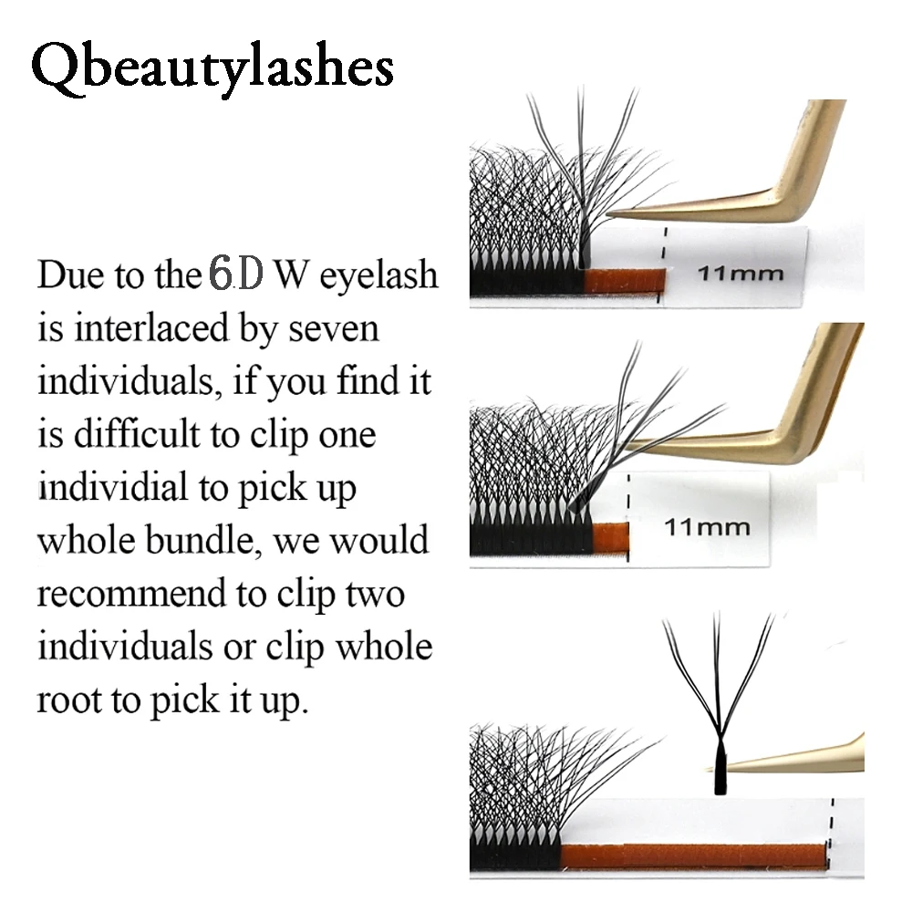 Qbeautyelashes YY 6D W شكل رمش ملحقات YY الطبيعية الفردية لاش ملحقات طول 8-15 مللي متر 6D الرموش الصناعية للماكياج