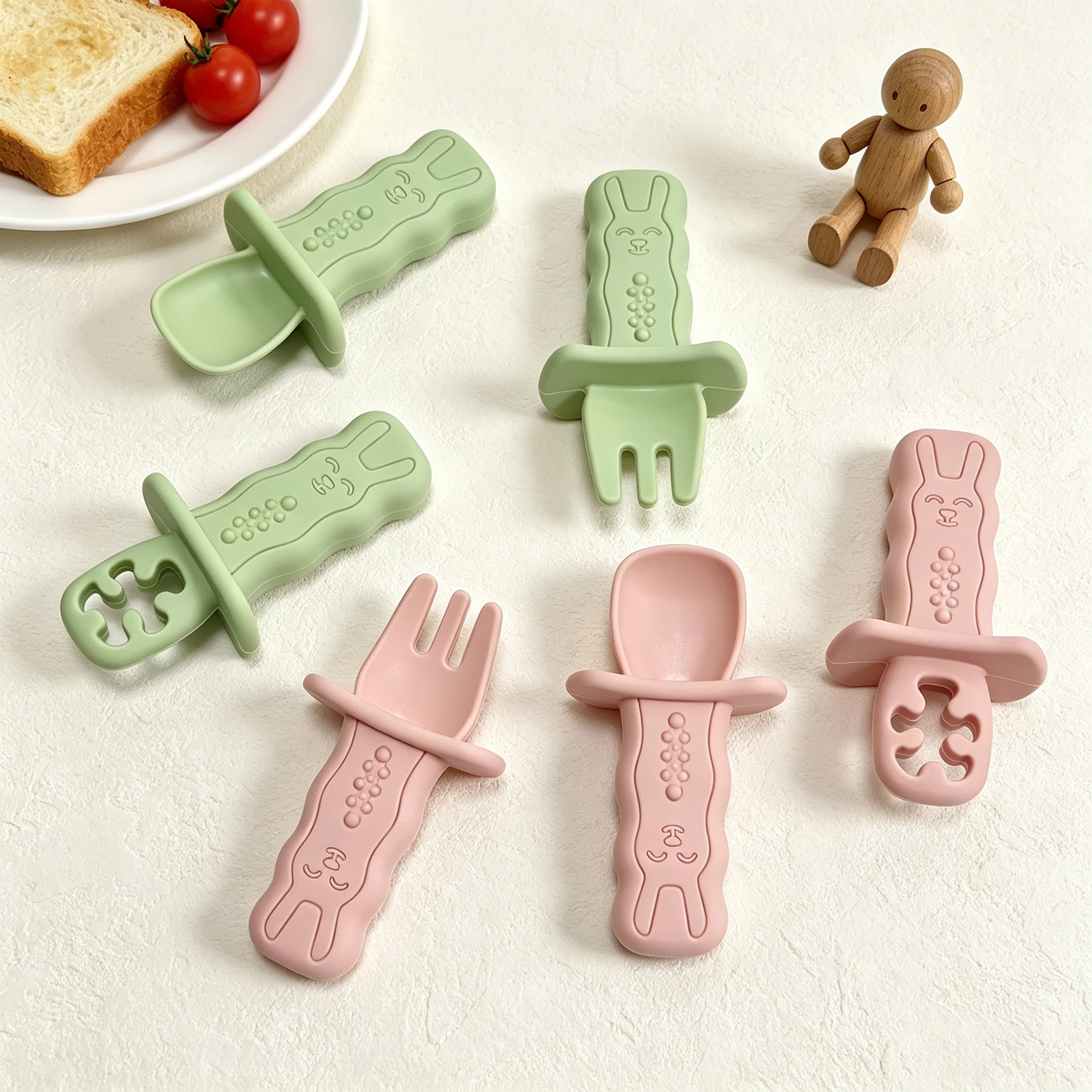 

2pcs Rabbit Shaped Training Spoon & Fork Set, Baby Feeding Tableware, Durable & Easy to Clean, Nice Gift for Baby Party