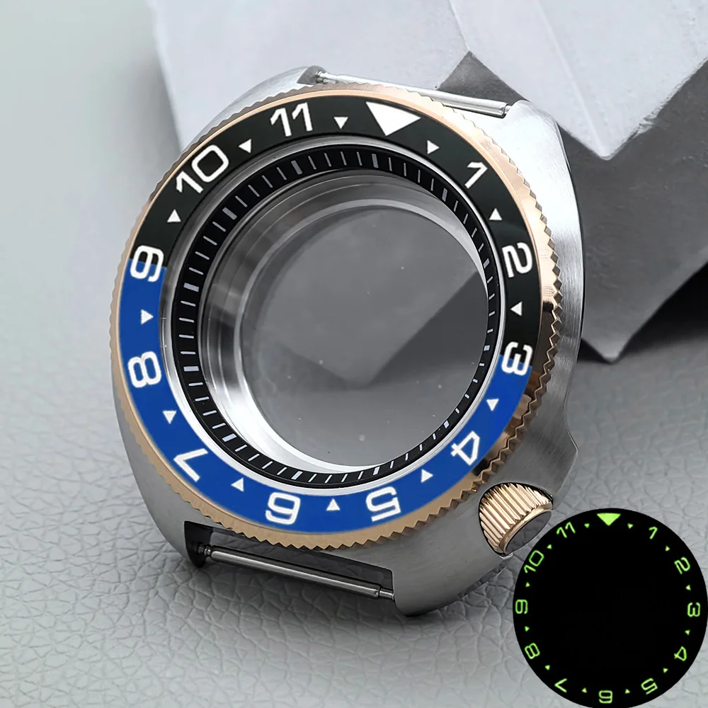 44MM NH35 Watch Case Mod 6105 6309 Turtle Case Fits 7S26 4R NH35 NH36 Automatic Movement Sapphire Crystal Glass Watch Cases