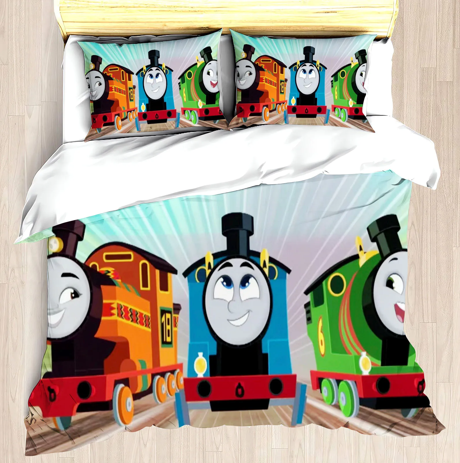 Thomas and Friends Home Quilt Cover Small Train Boys Room 3D Decor Print Comfortable Set Teenager Children Breathable Bedding