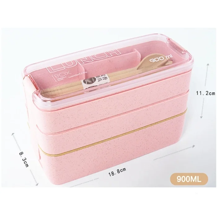 1Set 900ml Healthy Material Lunch Box 3 Layer Wheat Straw Bento Boxes Food Storage Container Lunchbox