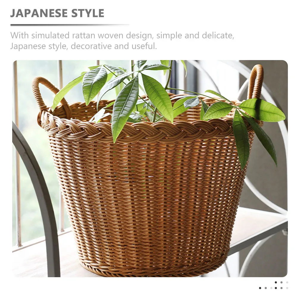 مقلد الروطان المنسوجة سلة الغسيل مقبض محمول النمط الياباني تخزين الزخرفية 120 سنتيمتر سلال الغسيل #6