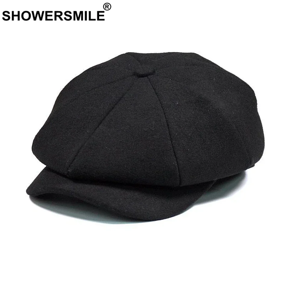 SHOWERSMILE Grijze Mannen Krantenjongenspet Wollen Visgraat Platte Caps Koffie Retro Acht Stuk Mannelijke Vintage Herfst Winter Achthoekige Hoeden