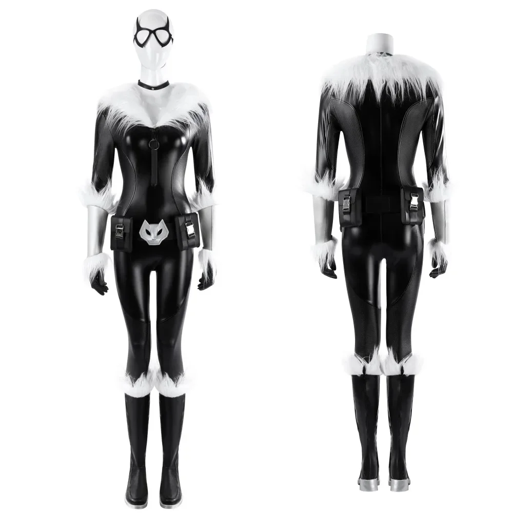 Disguise Felicia Cosplay Costume Sexy Woman Cat Suit Jumpsuit Belt Full Set and Individual Items Felicia Outfit Custom Made