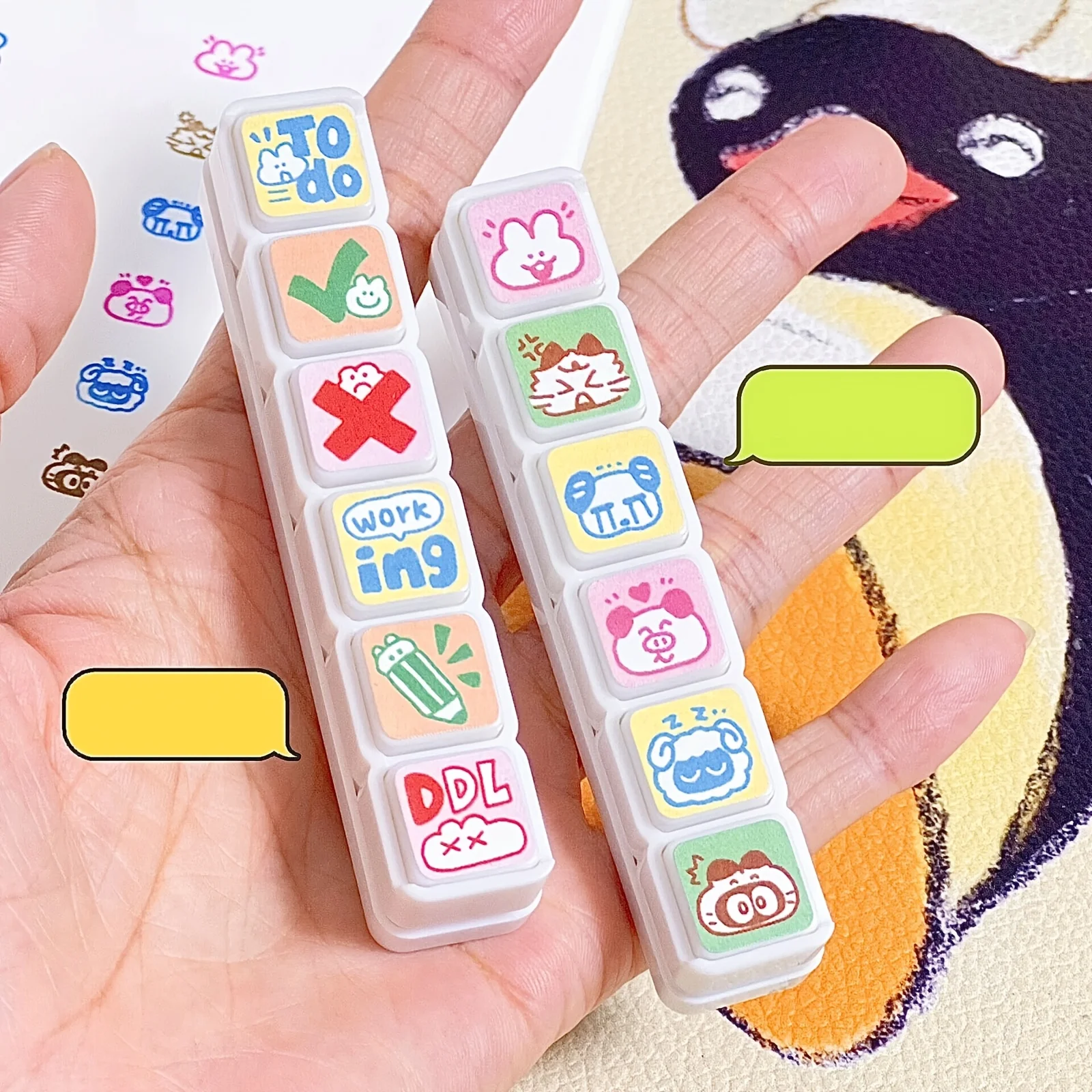 1Set of (6) Cute Mini Animal Expression Plan Button Six-Linked Stamps Ins High-Value Hand Account Material Decoration Punch Card