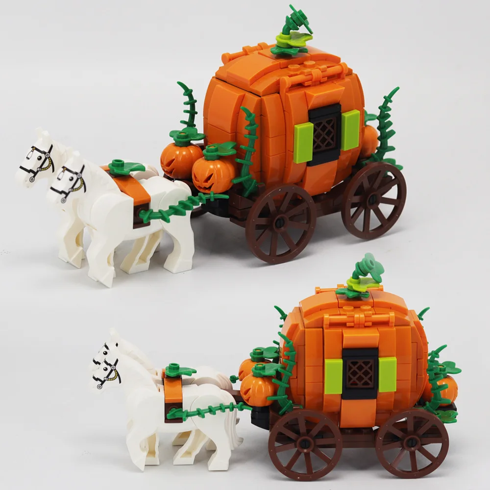 Halloween MOC The Pumpkin Carriage Building Blocks Carriage Transport Vehicle Creative Bricks Toys Compatible With LEGO