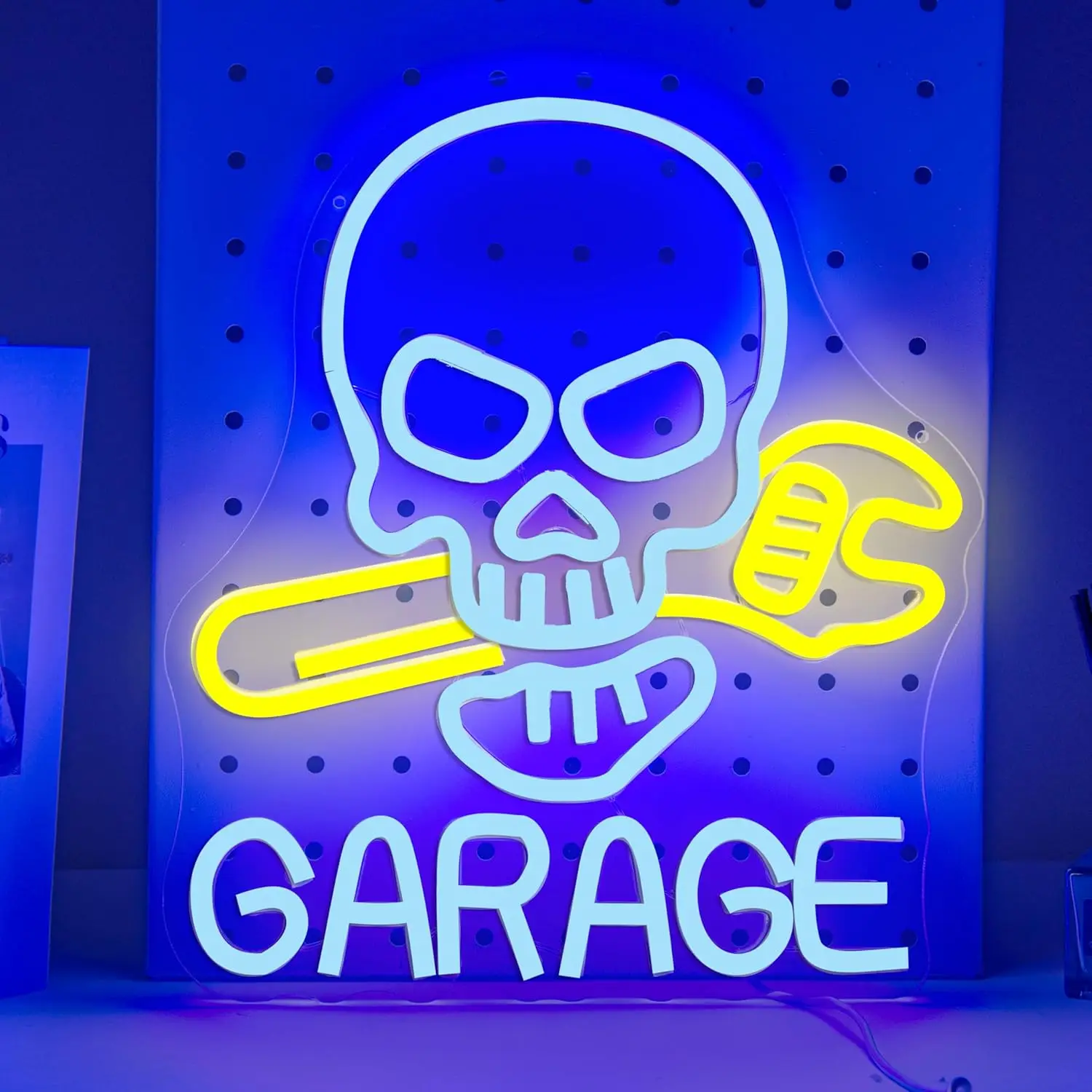 Skull Garage Neon Sign Led Neon Light per Wall Decor Man Cave Garage Decor Auto Room Repair Workshop Car Service Automotive Gift