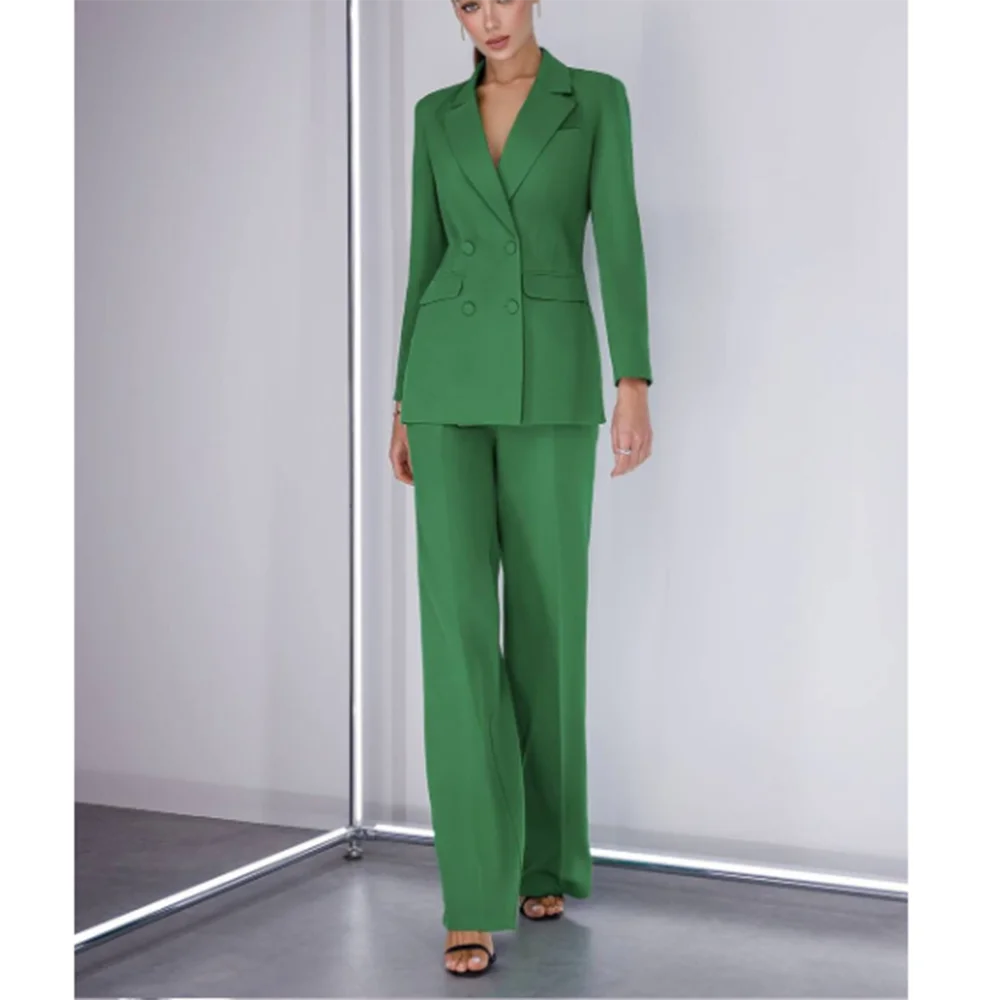 White Green Woman Pants Suit Double Breasted Peak Lapel (Blazer+Pants) Conjuntos Para Mujeres 2 Piezas Formal Office Lady Party