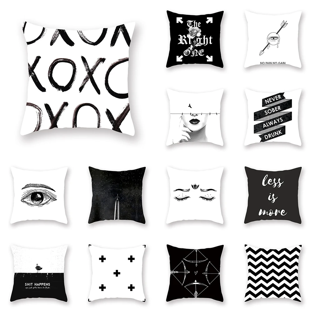 45x45cm Fashion Black Grey Lip Eye Print Pattern Cushion Cover for Home Living Room Sofa Decoration Pillow