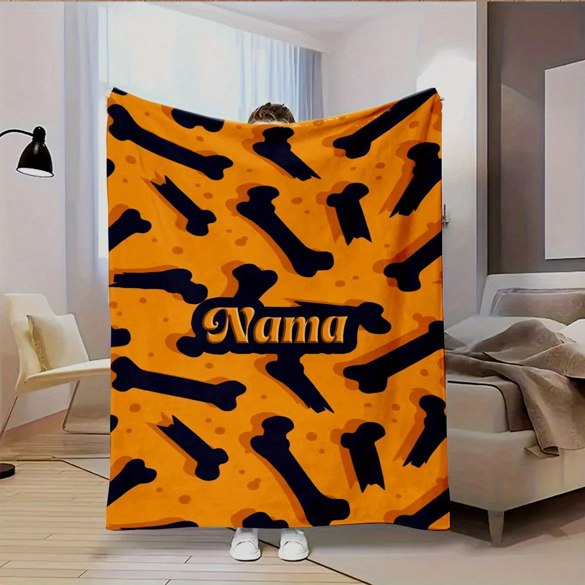 بطانية مطبوعة بنمط عظمة الكلب مخصصة - بطانية غطاء فانيلا خفيفة الوزن عالمية للفصول الأربعة، مناسبة للأريكة،