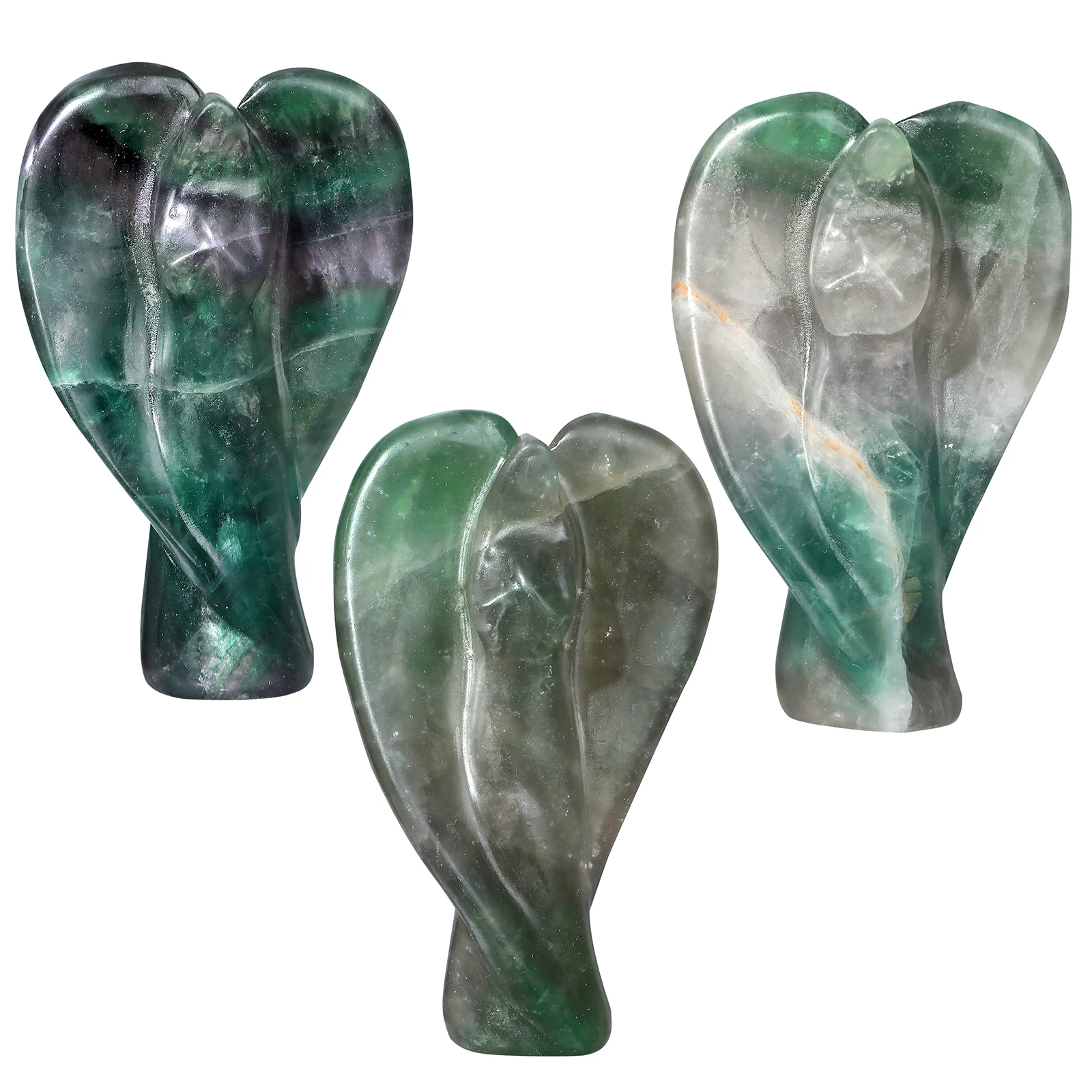 

Natural Fluorite Crystal Stone Guardian Angel Figurines Sculpture Hand Carved Angel Statue For Protection Prayer Home Decoration