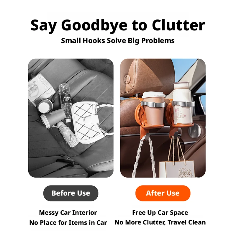 SEAMETAL Car Headrest Cup Stand Hook Phone Mount Folding Compact Rear Seat Drink Holder Automotive Headrest Hanger Hook Goods