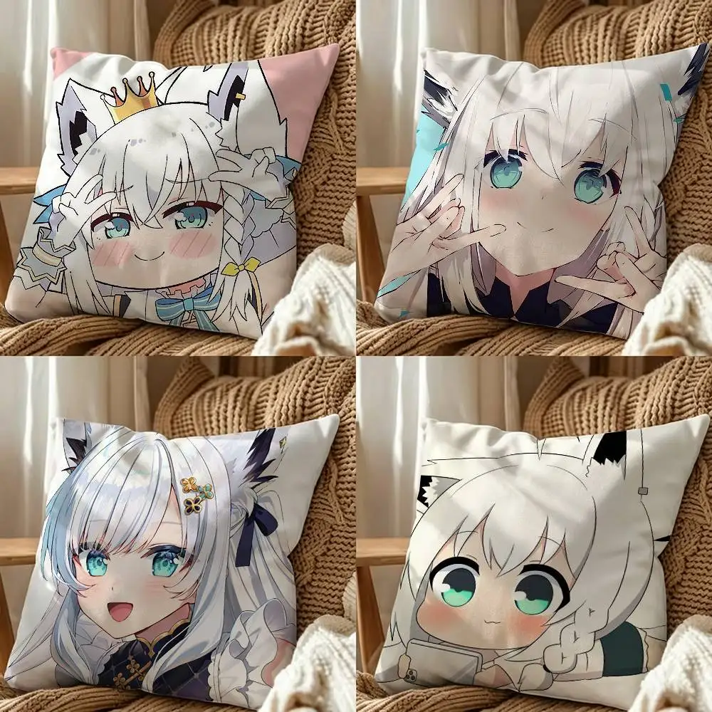 Cute S-Shirakami F-Fubuki Vtuber  Square Double-Sided Printed Pillow Case Sofa Cushion Cover Bedroom Bedside Decor