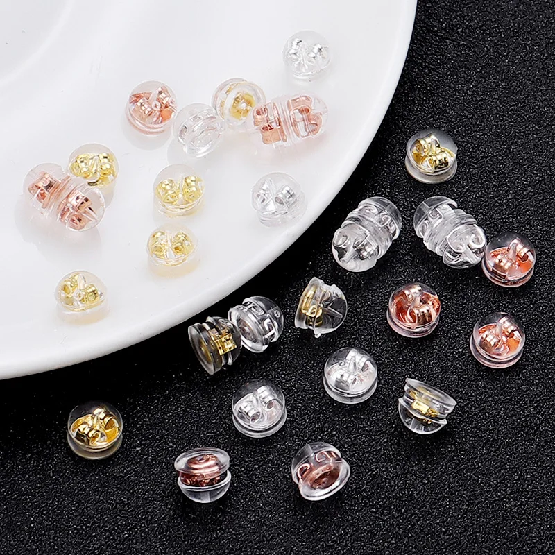 20pcs Copper Silicone Rubber Earring Back Stoppers Silicone Coated Hamburger Ear Plugs for Jewelry Making DIY Earring Accessorie