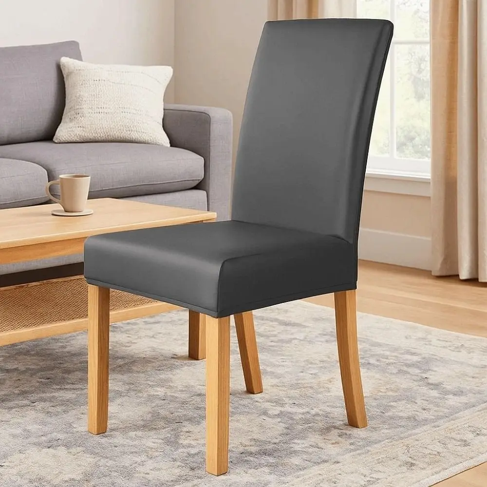 

Эластичный чехол на стул из искусственной кожи, водонепроницаемый, однотонный, однотонный, защита сиденья, пыленепроницаемый, маслостойкий, для стульев, без подлокотников