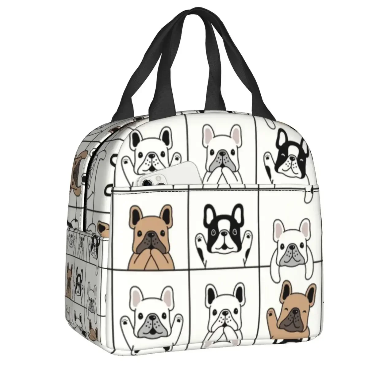 Custom Frenchie French Bulldog Thermal Insulated Lunch Bags Women Lunch Container for School Office Outdoor Storage Food Box